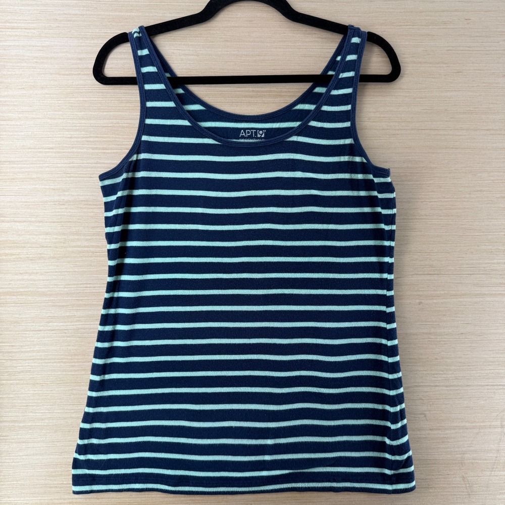 Apt 9 Essentials Womens Navy Blue Mint Green Striped Tank Top Scoop Neck Large